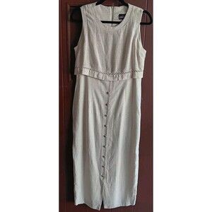 Vintage 90s John Roberts Maxi Dress  Sz S Sleeveless Tan Linen Blend Lagenlook